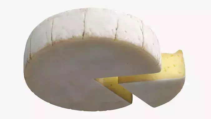 Brie Cheese Wheel with Cut Slice 3D model 6