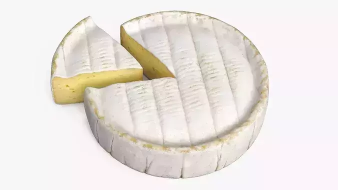 Brie Cheese Wheel with Cut Slice 3D model 3