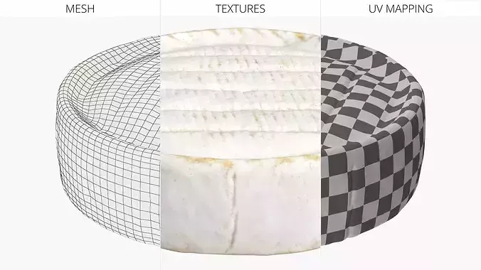 Brie Cheese Wheel Whole Round 3D model 7