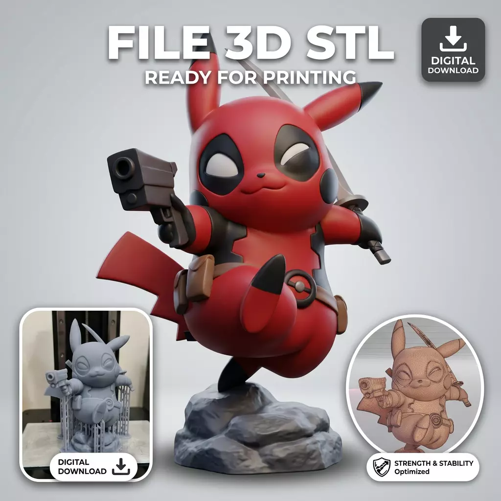 Pikachu Deadpool Stylized 3D Printable Figure STL 3D print model