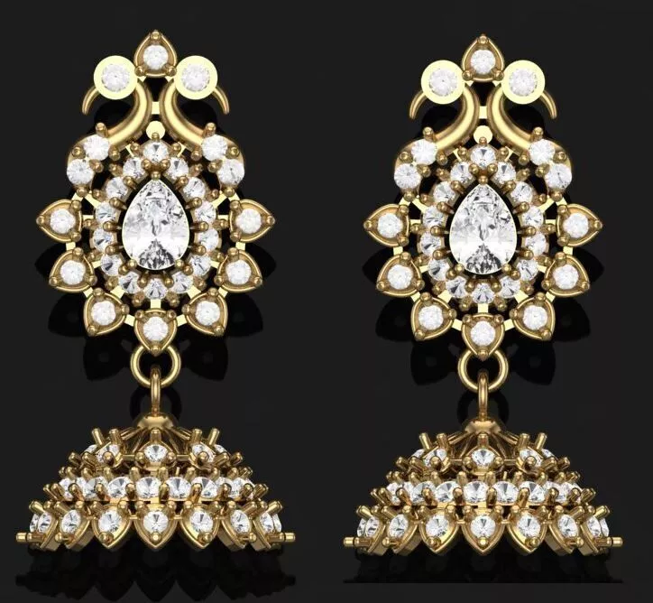 Traditional Peacock Jhumka Earring 3D Model Ready For Print 3D print model