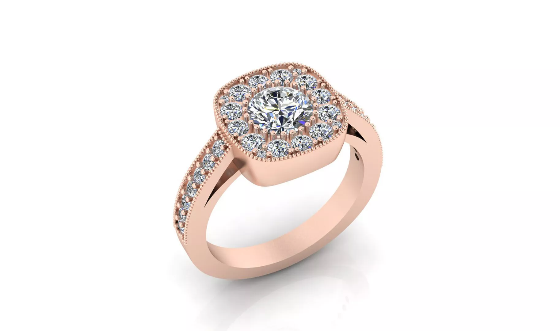 round cushion halo engagement jewelry ring 3D print model