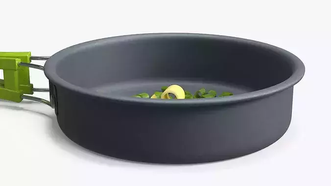 Frying Pan with Chopped Green Onion in Butter 3D model 3