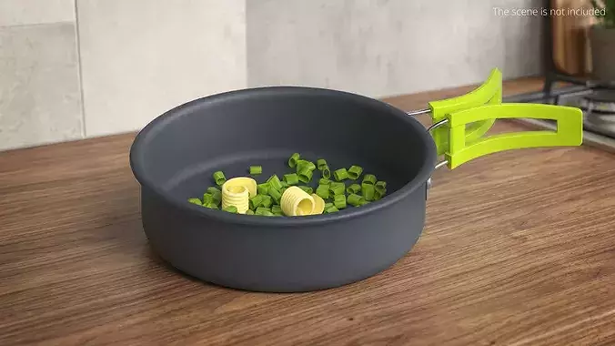 Frying Pan with Chopped Green Onion in Butter 3D model