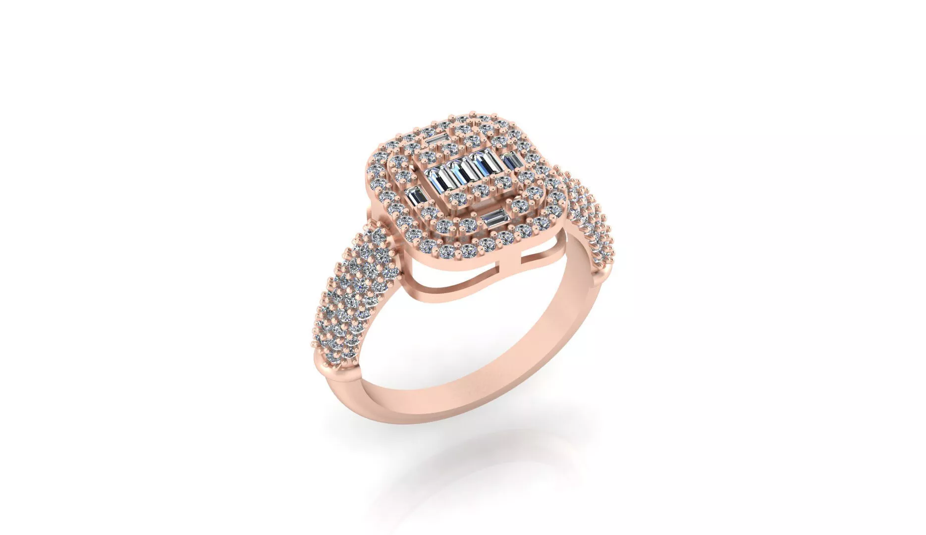 baguette and round illusion pave setting jewelry ring 3D print model