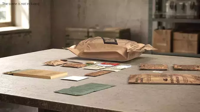 Military Meal Ration Pack with Food Set 3D model 2