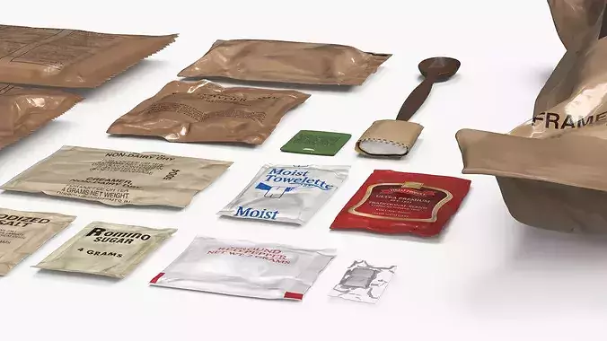 Military Meal Ration Pack with Food Set 3D model 4