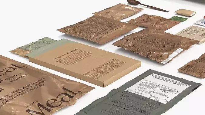 Military Meal Ration Pack with Food Set 3D model 5