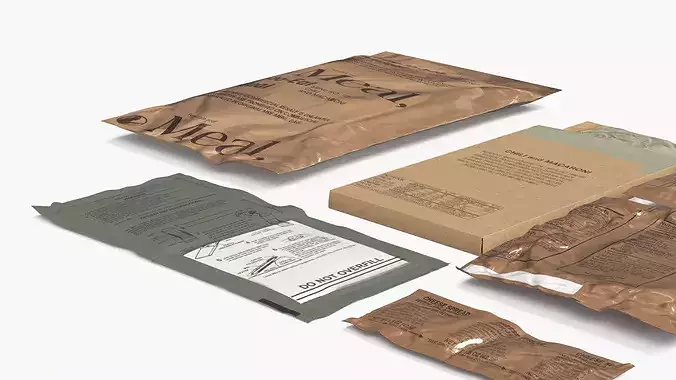 Military Meal Ration Pack with Food Set 3D model 6