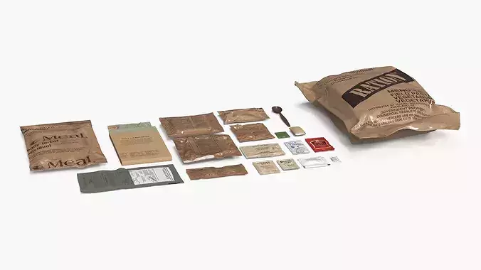 Military Meal Ration Pack with Food Set 3D model