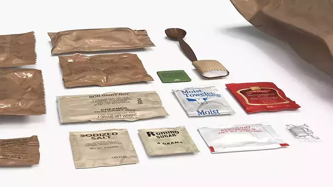 Military Meal Ration Pack with Food Set 3D model 7