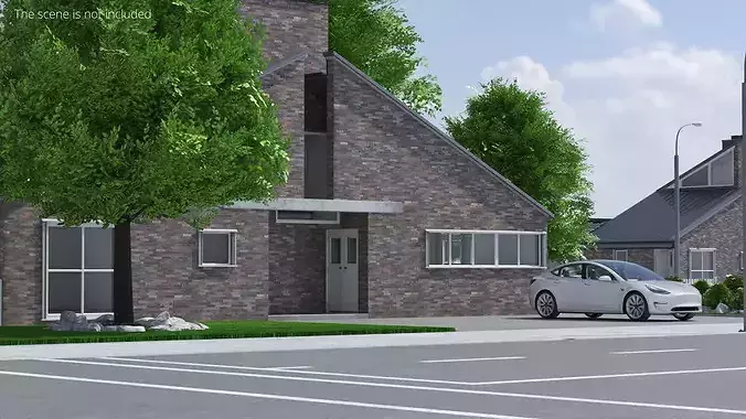 Scene House with Garden Pool and Tesla Exterior Fur 3D model 2