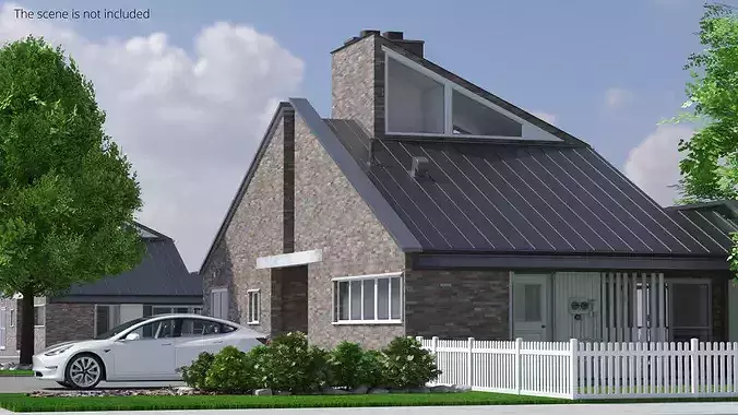 Scene House with Garden Pool and Tesla Exterior Fur 3D model