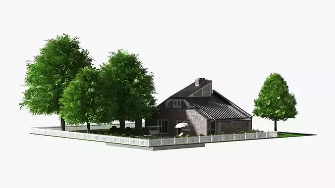 Scene House with Garden Pool and Tesla Exterior Fur 3D model 4