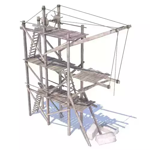 Old wooden scaffolding with handle crane 3D model