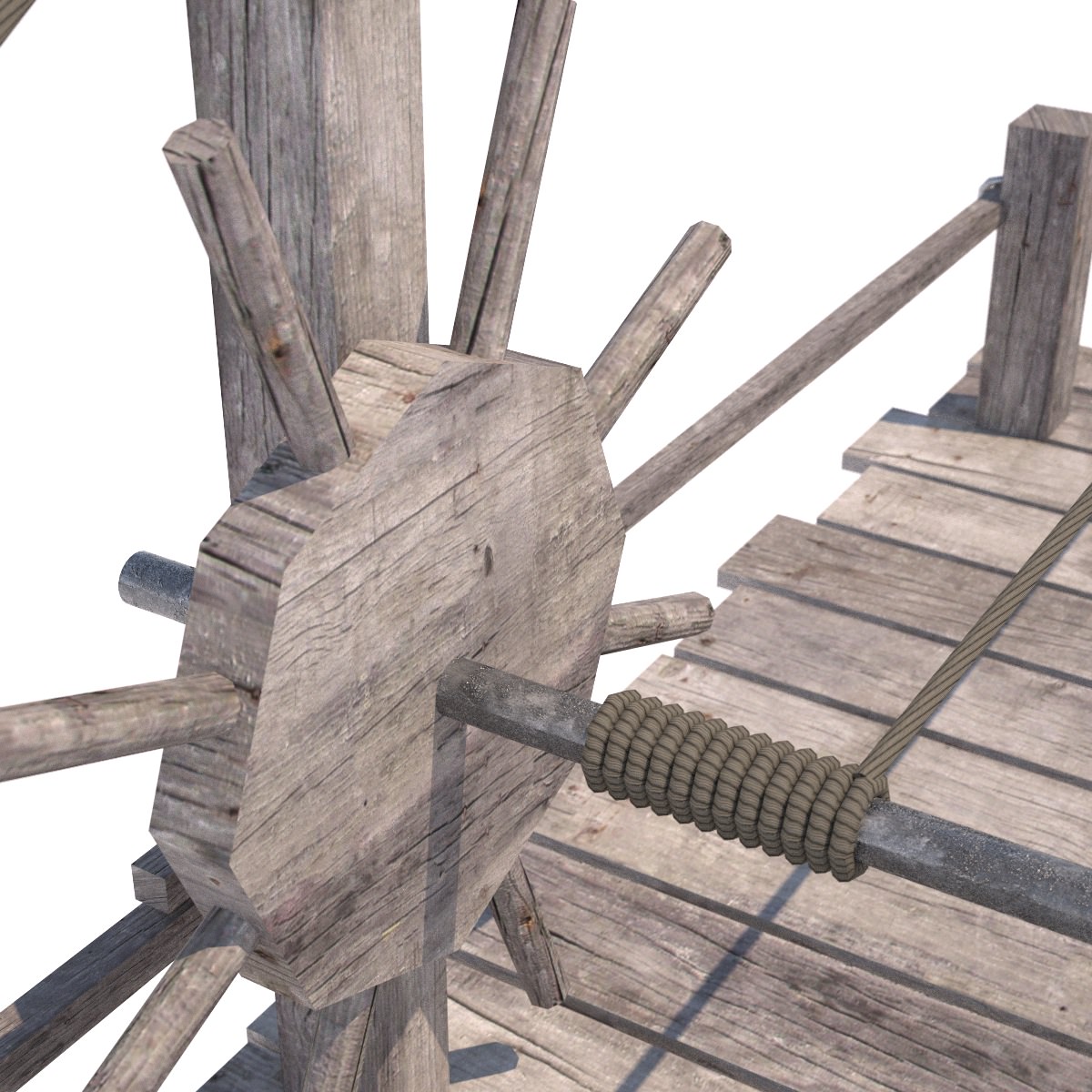 Old wooden scaffolding with handle crane 3D model_6