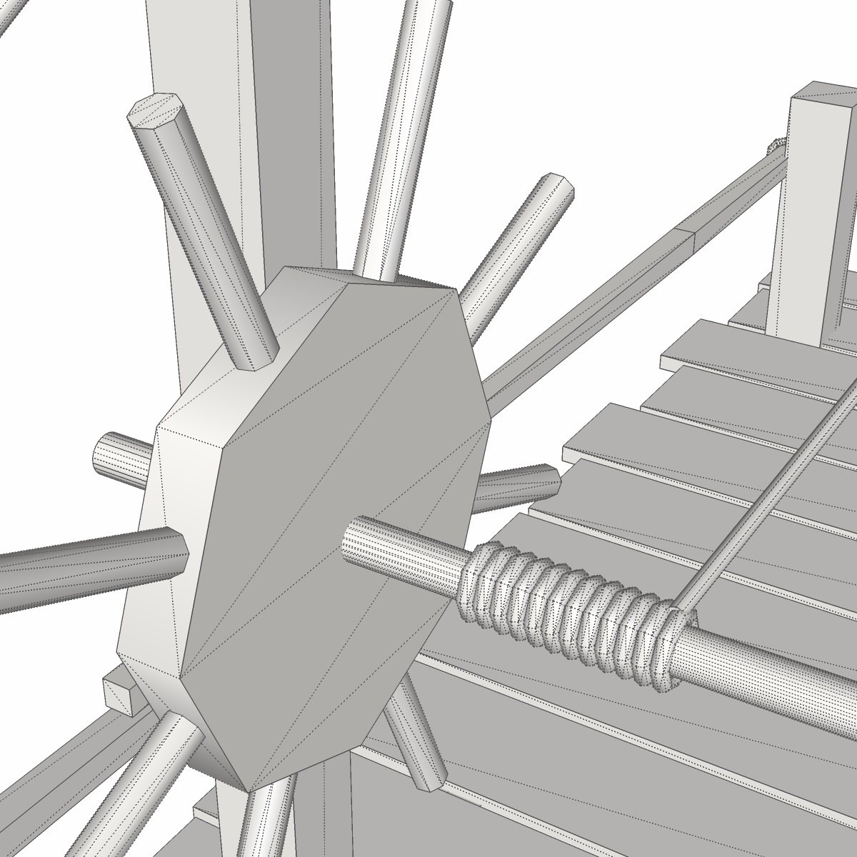 Old wooden scaffolding with handle crane 3D model_11
