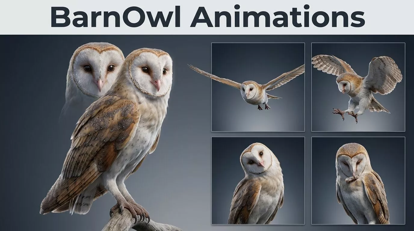 BarnOwl Animations - Cinematic 3D Rigged - Animated Character Low-poly 3D model