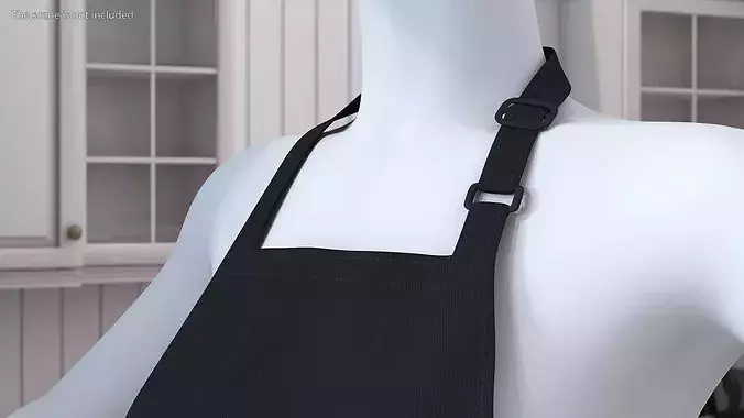 Black Cooking Apron on Female Mannequin 3D model 7