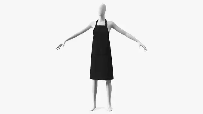 Black Cooking Apron on Female Mannequin 3D model 2