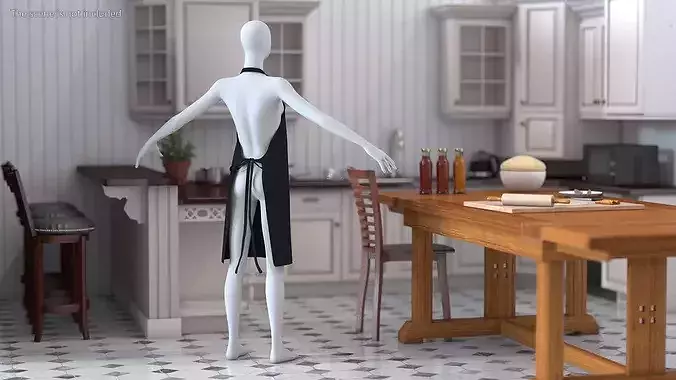 Black Cooking Apron on Female Mannequin 3D model 4