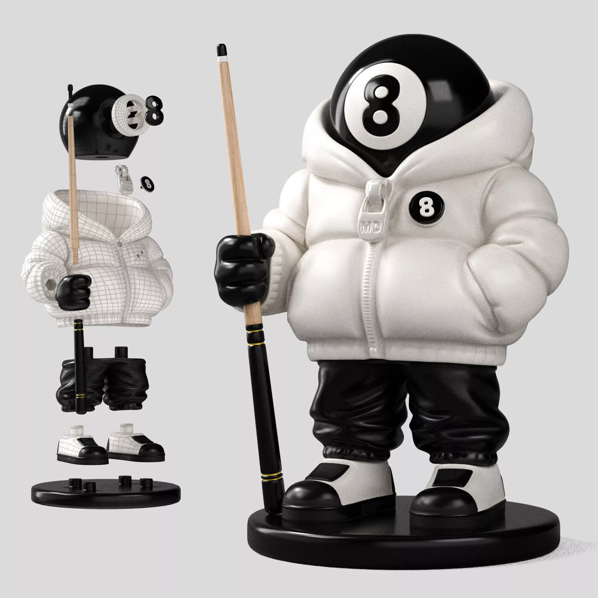 EBO - Stylized 8 Ball - Billiard Character with Puffer Jacket 3D print model