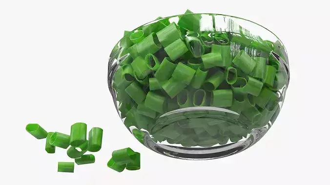 Green Onion Rings in Glass Bowl 3D model 6