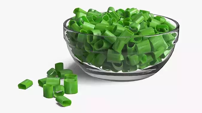 Green Onion Rings in Glass Bowl 3D model 2
