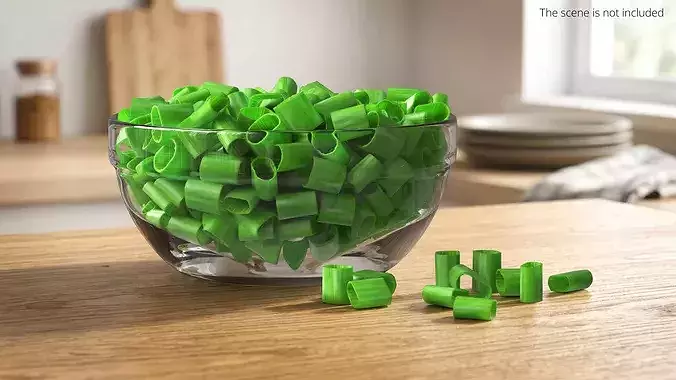 Green Onion Rings in Glass Bowl 3D model 3