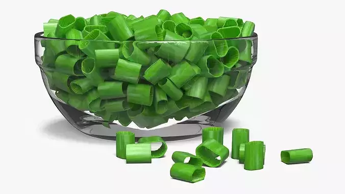 Green Onion Rings in Glass Bowl 3D model 5