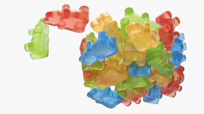 Assorted Bear Gumdrops in Bowl Set Multicolor 3D model 5