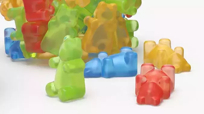 Assorted Bear Gumdrops in Bowl Set Multicolor 3D model 4