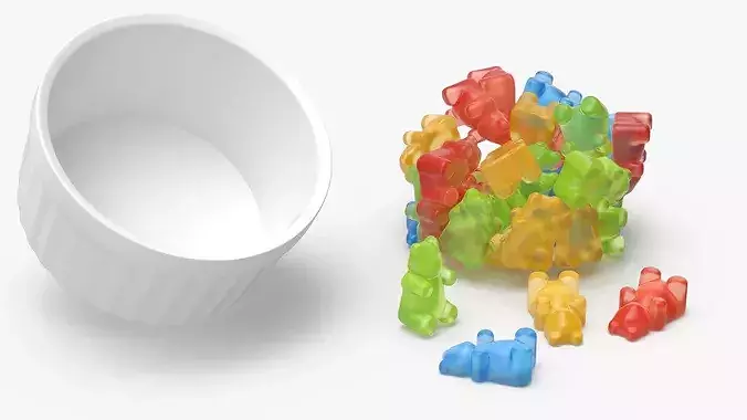 Assorted Bear Gumdrops in Bowl Set Multicolor 3D model 3