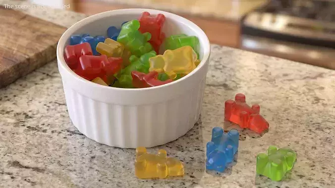 Assorted Bear Gumdrops in Bowl Set Multicolor 3D model 2