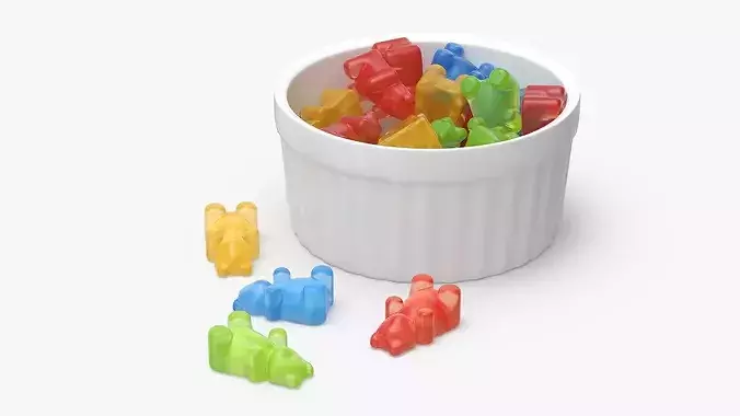 Assorted Bear Gumdrops in Bowl Set Multicolor 3D model
