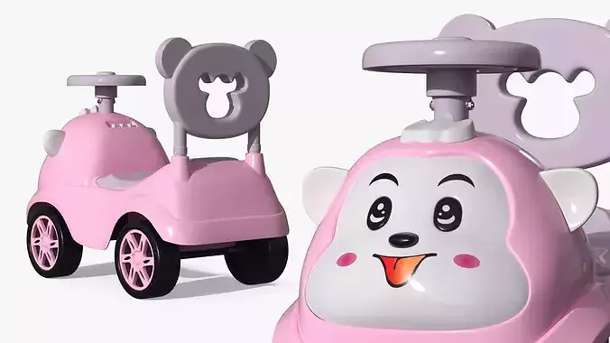 Baby Push Car with Steering Wheel Pink 3D model 4