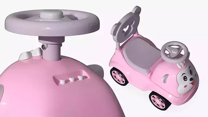 Baby Push Car with Steering Wheel Pink 3D model 6