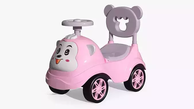 Baby Push Car with Steering Wheel Pink 3D model 2