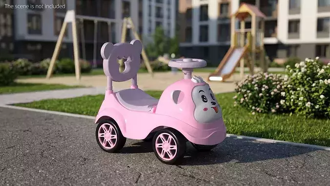 Baby Push Car with Steering Wheel Pink 3D model 3