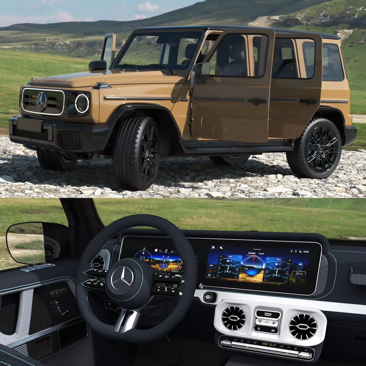 Mercedes-Benz G580 2025 Beige Rigged for Cinema 4D 3D model