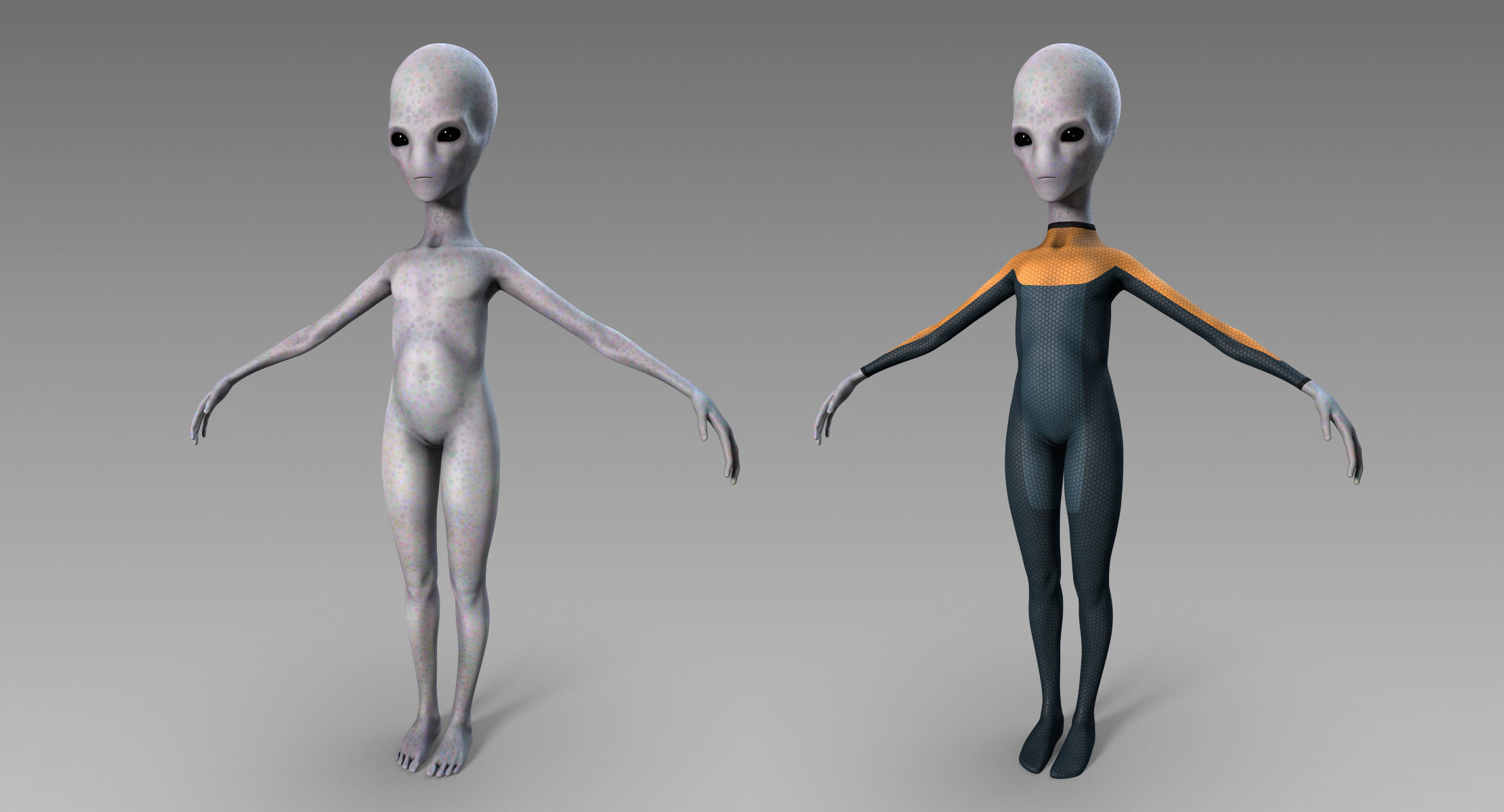 Grey Alien Low-poly 3D model_2