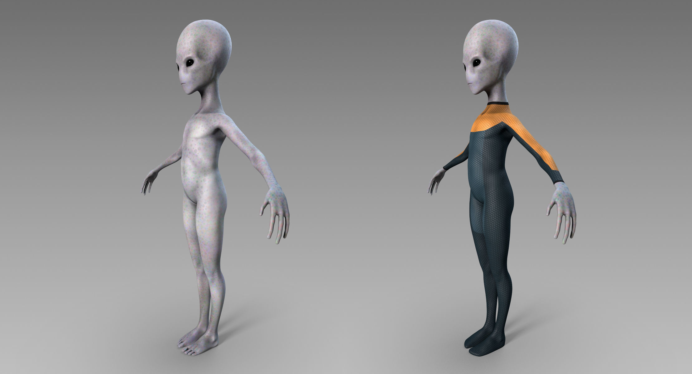 Grey Alien Low-poly 3D model_4