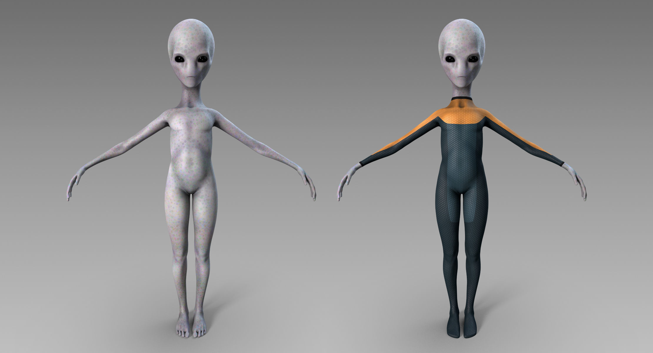 Grey Alien Low-poly 3D model_1