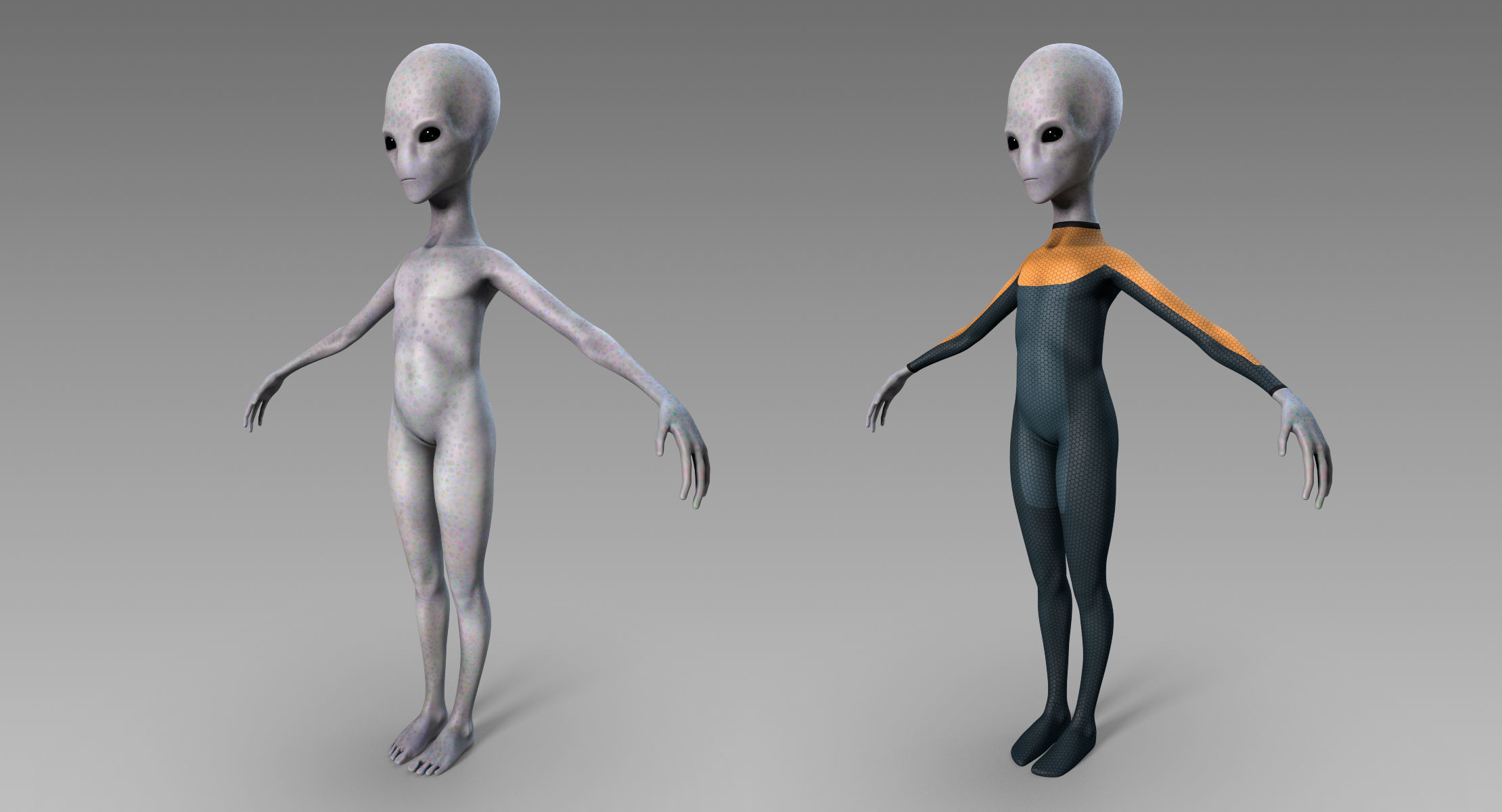 Grey Alien Low-poly 3D model_3