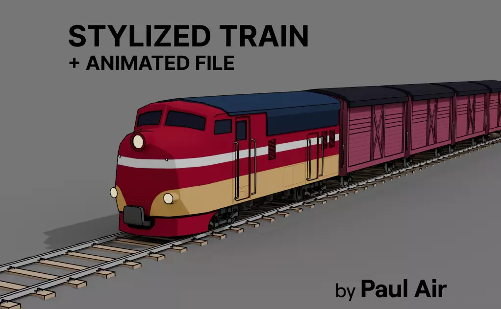 Stylized Train Pack - Toon Outline Low-poly 3D model