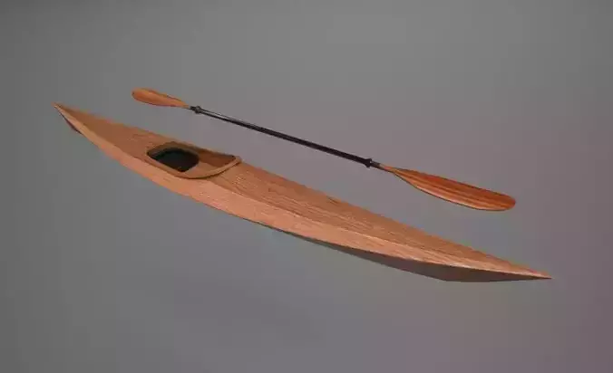 Wooden Kayak with Paddle Free low-poly 3D model