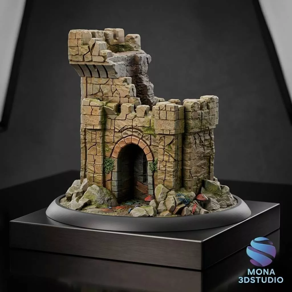 Ruined Medieval Watchtower - Fantasy Terrain Wargames STL 3D print model