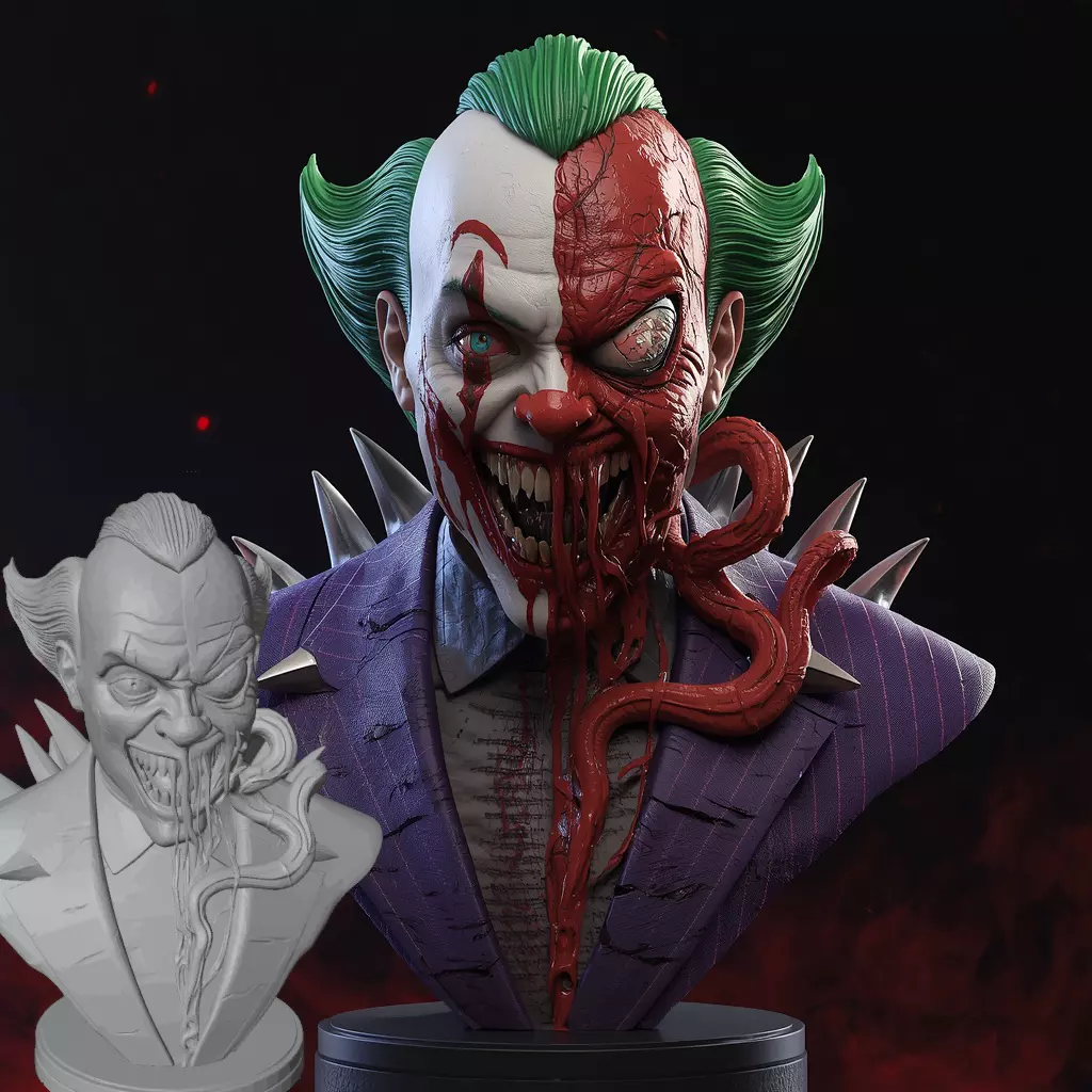 Symbiote Clown Horror Bust STL Commercial License 3D print model