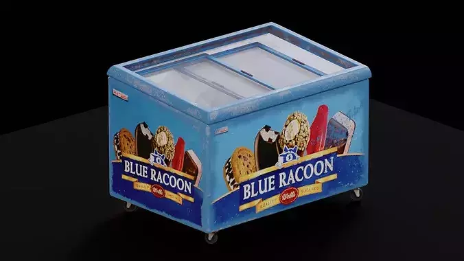 Worn Ice Cream Chest Freezer Low-poly 3D model 4