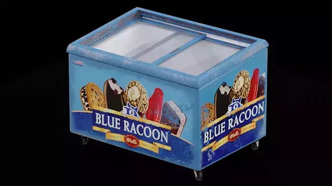 Worn Ice Cream Chest Freezer Low-poly 3D model 5